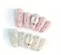 10 Pièces Presse Amande Faite À La Main Sur Faux Ongles Avec Ailes En Forme D'étoile Rose Et Blanche Adaptées Aux Femmes Kit Manucure