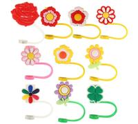 10 Pièces Protège-Embouts de Paille Fleur en PVC | Couvercle Lavable pour Embout de Boisson, Forme Fleur, Anti-poussière, Protège la Contamination