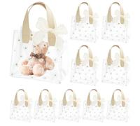 10 Pièces Sac Cadeau Transparent avec Ruban, 18 X 20 X 10 cm Réutilisable PVC Pochette Cadeau, Fleur Sac Cadeaux pour L'emballage Cadeau Boutique D'anniversaire Mariage (Blanc)