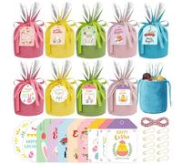 10 Pièces Sac de Pâques avec Oreilles de Lpin du Velours, Sac Lapin Paques avec Oreilles, Sacs à Bonbons de Pâques en Velours Comprend 10 étiquettes-Cadeaux et Corde (5 Couleurs)