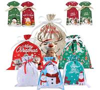 10 Pièces Sacs Cadeaux avec Cordon de Noël,Grand Milieu Petit Pochette Cadeau Sac Cadeau Réutilisable,Sachet Bonbon Enfant Sacs en Feuille Aluminium Emballage Cadeaux pour Décoration Fête de Noël