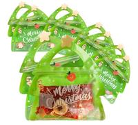 10 pièces sacs de noël conception à glissière mini arbre de noël sacs friandises scellés transparents avec poignée pour bonbons biscuits petits cadeaux, décor