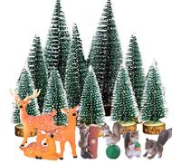 10 Pièces Sapin de Noel Miniature+7 Pièces Mini Animaux de Noël,Artificiels Sapin de Noel Miniature,Sapin Miniature pour Village de Noel,Mini Sapin de Noel Artificiel