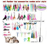 10 pièces/set (1 baguette + 9 têtes de taquinerie interchangeables) Combo de jouets pour chats de couleurs aléatoires, bâtons de taquinerie à plumes pour que les chats jouent et se divertissent 4 pièc