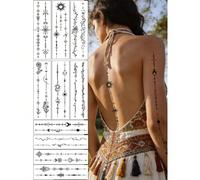 (10 pièces/set) Autocollants de tatouage épine noire, contenant des éléments floraux, célestes, botaniques et totémiques. Taille longue pour une combinaison DIY, convient pour le dos, la colonne verté