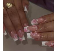 10 pièces/set Autocollants pour ongles faits main à couverture intégrale avec dégradé rose et blanc, décoration florale 3D rose attrayante, douce et raffinée. Facile à créer une manucure romantique, a