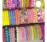 10 pièces/Set Bracelets de perles en verre mixtes aléatoires de 8 mm/10 mm pour femmes, cadeau d'anniversaire pour amis et couples Cristal artificiel