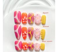 10 pièces Set d'art des ongles fait main avec style de blocage de couleurs vibrantes, ensemble de polygel pour ongles, fleurs à cinq pétales sculptées à la main, décorations d'art des ongles avec rayu