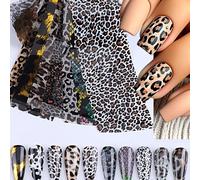 10 pièces/set Feuilles de transfert pour nail art à imprimé animal, motifs léopard, serpent, vache. Stickers pour ongles mignons, décoration pour ongles d'hiver. Kit de nail art pour salon de manucure