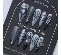 10 pièces/set Ongles stilettos occidentaux pointus, design peint à la main 3D en hexagramme, style glamour Y2K, manucure élégante artisanale convenant aux femmes et aux filles. Fournitures pour ongles
