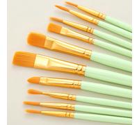 10 pièces/set Pinceau de peinture à l'eau en nylon vert menthe, kit de pinceaux pour peinture à l'huile acrylique DIY, fournitures d'artiste pour nouvelle année, cadeau pour étudiant et bureau. Pincea