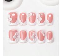 10 pièces/set Pointes d'ongles carrées faites main, style Y2K Baddie, couleurs nude et blanc avec French tips et design floral, convient pour les fêtes, les mariages, le port quotidien, comprend des o