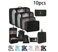 10 pièces/set Sacs de rangement de voyage, sacs organisateurs de vêtements grande capacité, sacs à chaussures, cubes d'emballage pour bagages, essentiels de voyage, cubes de compression, sacs de trans