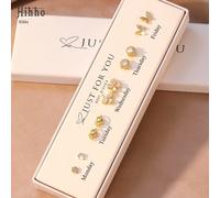 10 pièces/set (y compris une élégante boîte-cadeau blanche) - Boucles d'oreilles petites avec diamant unique, boucles d'oreilles en forme de cœur 3D, boucles d'oreilles en cubic zirconia cubique trèfl