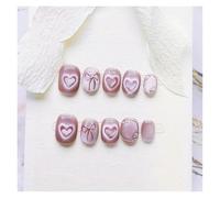 10 Pièces Style Court Faux Ongles Faits À La Main Amour Glace Rose Presse Sur L'ongle Kit Manucure(L)