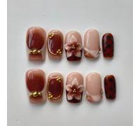 10 pièces Style Y2K Ongles à pression carrés texturés en métal doré dégradé ambre, manucure française 3D sculptée, polyvalents et de haute qualité pour une utilisation quotidienne pour femmes. Fournit