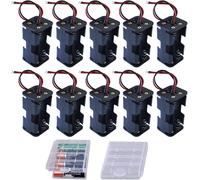 10 Pièces Support de Batterie 4 x 1.5V AA 6V Emplacements Batterie Double avec Fils Noir Rouge Coupleur, 2 Pièces Boîte de Rangement Transparente pour Piles