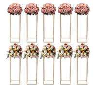 10 Pièces Supports de Fleurs de Mariage -Vase Doré Design Géométrique - Vase à Fleurs Rectangulaires - Support de Fleur Amovible - Présentoir pour Fête Mariage Décoration Maison Fête, Hauteur 80cm