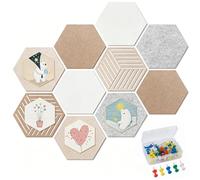 10 Pièces Tableaux Hexagonaux en Liège, Tableau d'Affichage en Feutre Autocollant, Tableau d'affichage Mural en Feutrine, Tableau d'Inspiration Décoratif pour Photos, Notes, Bijoux, Décorations à DIY