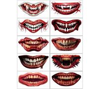 10 Pièces Tatouage Halloween pour Visage Bouche, Autocollants de Tatouage Vampire avec Accessoires Maquillage Adulte Enfant Effrayants et Sanglants Réalistes Décoration Costume Maquillage Fête