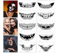10 Pièces tatouage halloween pour visage bouche, Maquillage Halloween pour Visage, Réalistes Halloween Tatouage Vampire Zombie Squelette, pour Halloween Cosplay mascarade carnaval