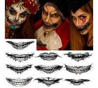 10 Pièces Tatouage Halloween pour Visage Bouche, Noir Autocollants de Tatouage vampire avec Accessoires Maquillage Adulte Effrayants et Sanglants Réalistes Décoration Costume Maquillage Fête