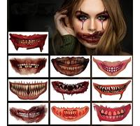 10 Pièces Tatouage Halloween pour Visage, Tatouage Visage Halloween HD, Halloween Cicatrices Autocollant, Maquillage Props Kit, Accessoire Tatouages Temporaires Faux Terreur Sanglante Horreur Crâne