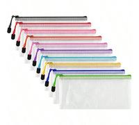 10 pièces Trousse à crayons transparente, sac à fermeture éclair à grille, pochette de rangement imperméable pour fournitures scolaires, documents, cosmétiques, papeterie et accessoires de voyage, ret