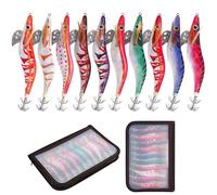 10 Pièces Turlutte Leurre Calamar Squid jig Flottante Squid Jig Hook Fishing Lure Set pour la Pêche des Pieuvre,Seiches et Calamar