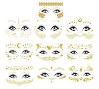 10 Pièces Visage Tatouage Visage Autocollants Autocollants de Tatouage Métalliques Tatouages Flash,Tattoo Temporaire Dorés Autocollants,Convient Aux Femmes et Aux Filles