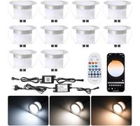 10 pièces wifi intelligent dimmable 3000k - 6000k 1W spot encastré lampadaire pour alexa, Google home, Ø45mm IP67 étanche LED spot encastré extérieur, avec télécommande