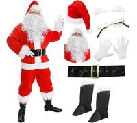 10 piècesPère Noël Ensemble de costume de Père Noël avec accessoires