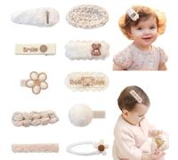 10 Pinces à Cheveux Bébé Fille - Barrettes à Fleurs et Noeuds Beige, Accessoires Cheveux Nouveau-né et Enfant pour Fête, Anniversaire et Quotidien, Lot de 10 Pièces