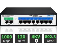 10 Port Gigabit Poe+ Switch,Cloud Managed Gigabit Ethernet Switch,8 Poe to 120W Ports,2 Gigabit Uplink,802.3af/at,Easy to Manage App,Cloud Detection,Vlan,Cloud Restart,250M