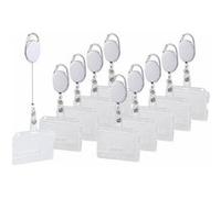 10 porte-badges avec clip de fixation et enrouleur - Blanc G