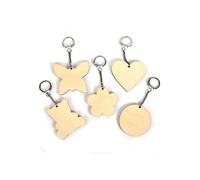 10 porte-clés en bois assortis 5,5 x 5,5 cm