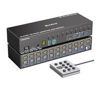10 Ports HDMI KVM Switch 2 Moniteurs 10 Ordinateurs 4K@60Hz Simulation EDID, Commutateur KVM 2 Moniteur avec 4 Ports USB 3.0 pour Périphériques USB, RS232,Audio, avec Alimentation 12V et 10 Câbles USB