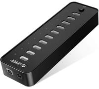 10 Ports Hub USB 3.0 avec Interrupteur et Alimentation 45W (12V4A), 5 Gbps High-Speed Data Hub pour PC de Bureau Ordinateur MacBook iMac, Inclure Câble, Adaptateur und Cordon d'alimentation