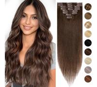 10 Pouces Extensions A Clip Cheveux Naturel 8 PCS [Epaisseur Fine] Rajout Cheveux Lustrés Raide 100% Clip In Hair Extension Human Hair,#4 Châtain