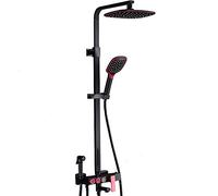 10 Pouces Pluie Black and Red Exposed Rain Boucheur Set Mur Mound Room Down Robinet Ensemble avec Pomme Douche à Main, Bec de Baignoire, Spray Bidet