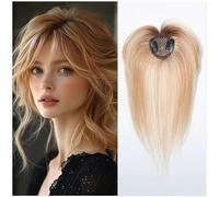 10 Pouces Remy Cheveux Humains Toppers avec Frange Postiches 3D Wispy Bangs pour Femmes Cheveux Minces, One Color, Dark Blonde+Bleach Blonde