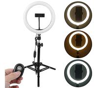 10 Pouces USB Ring Light Set, LED Selfie Ring Light 3500-6000K Dimmable Hauteur Réglable avec Support et Clip de Téléphone pour Vlog, Maquillage, Diffusion en Direct