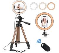 10'' Ring Light avec trépied,Anneau Lumineux 50'' trepied avec Support de Téléphone et télécommande,avec 3 Modes d'éclairage 10 Nive