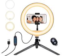 10" Ring Light avec Trépied, Anneau Lumineux de Table avec Télécommande Wireless,3 Modes de Lumière & 10 Niveaux de Luminosité, Lumiere Telephone Selfie pour TikTok, Youtube, Live Streaming