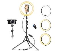 10" Ring Light avec Trépied Grand, Anneau Lumineux Selfie pour Youtube/Live Stream/Maquillage, LED Light Ring pour Vidéo/Photo, Réglable Anneau Lumière avec 3 Modes d'Eclairage et 10 Niveaux