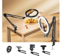 10"" Ring Light Avec Trépied Pour Bureau, Ring Light Telephone Led Avec Support Et Support De Téléphone, Flexible Support De Caméra, Dimmable Anneau Lumineux Trepied Pour Conférence[HDM5232977]