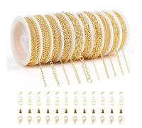10 Rouleau de Chaînes pour Bijoux, Chaînes pour Bijoux Doré avec Fermoirs à Homard, Anneaux Saut et Bague en U Kit Fabrication Bijoux pour Collier DIY, Bracelet, Breloques, Artisanat Décoration