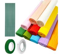 10 Rouleaux de Papier Crépon Couleurs Assorties, 25 x 250 cm Papier Crêpe Coloré avec 15 fils de Fleurs, Ruban Double Face pour Bricolage Décoration DIY Loisirs Créatifs Cadeau Fête Mariage