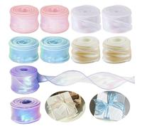 10 Rouleaux Rubans Tulle Queue de Poisson Ruban Satin Mousseline Ruban Mousseline 4cm x 9m Bande Cadeau Transparent Éclatant Blanc Bleu Rose Jaune Violet pour l Emballage de Cadeaux Bouquets Artisanat