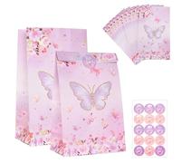 10 Sachets Cadeaux Papillons (13 x 8 x 22 cm), Sachets Créatifs en Papier Coloré Avec 1 Autocollant, Parfaits pour Les Anniversaires, Noël, Les Baby Showers et Les Friandises pour Enfants (Violet)